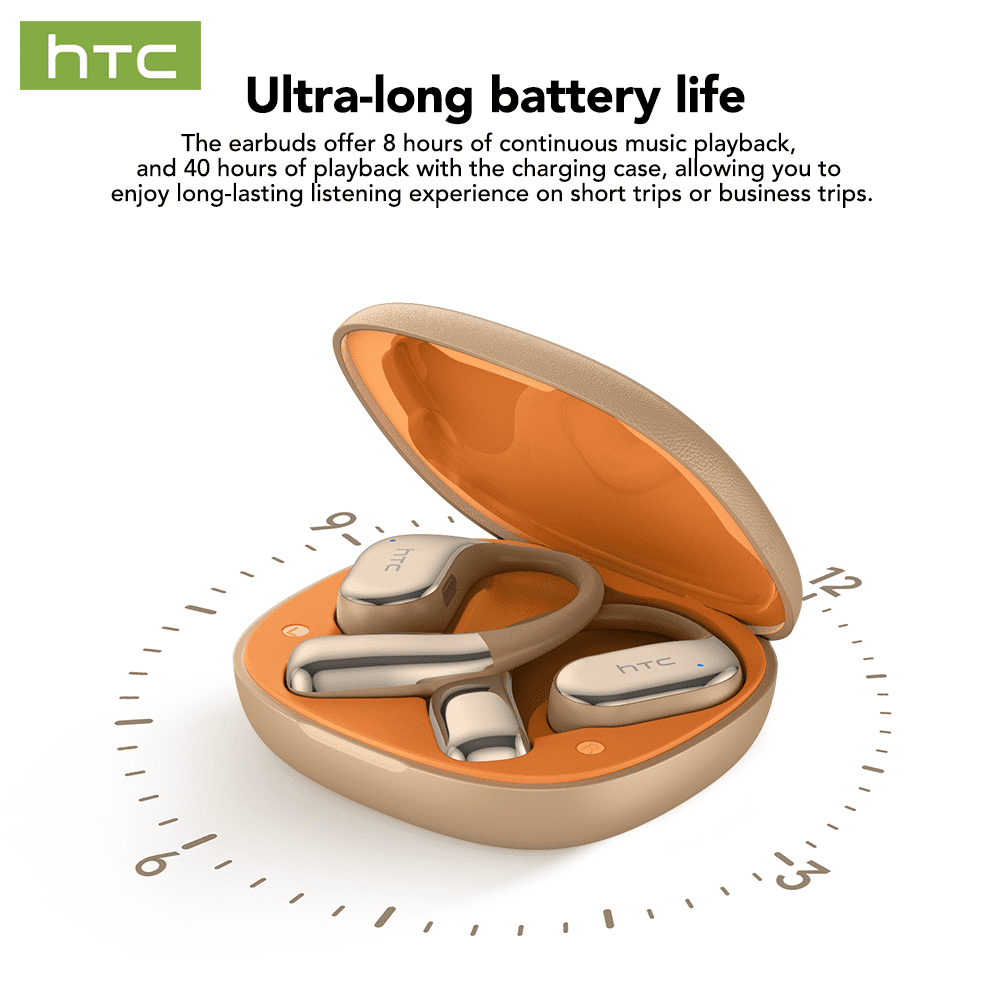 HTC NE39 Wireless Bluetooth 6.0 Open-Ear Earbuds, AI Translator, Noise-Cancelling Headphones, 130+ Languages, 40H Playtime, IPX5 Waterproof, Off-White