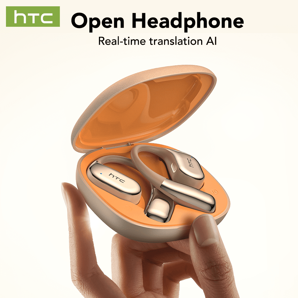 HTC NE39 Wireless Bluetooth 6.0 Open-Ear Earbuds, AI Translator, Noise-Cancelling Headphones, 130+ Languages, 40H Playtime, IPX5 Waterproof, Off-White