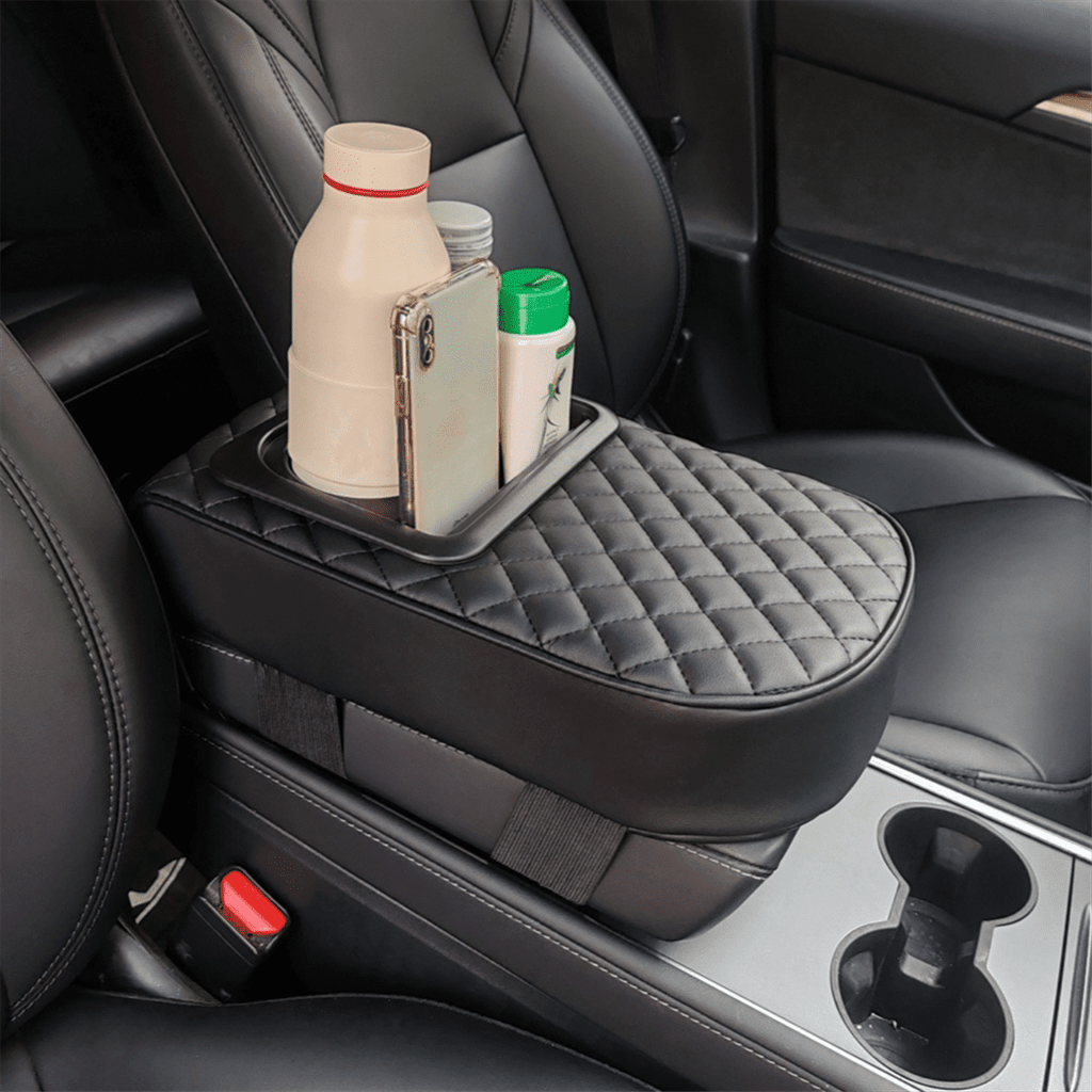 Auto Center Console Armrest Pillow, Memory Foam Car Armrest Cushion with Cup Holder and Phone Holder Universal