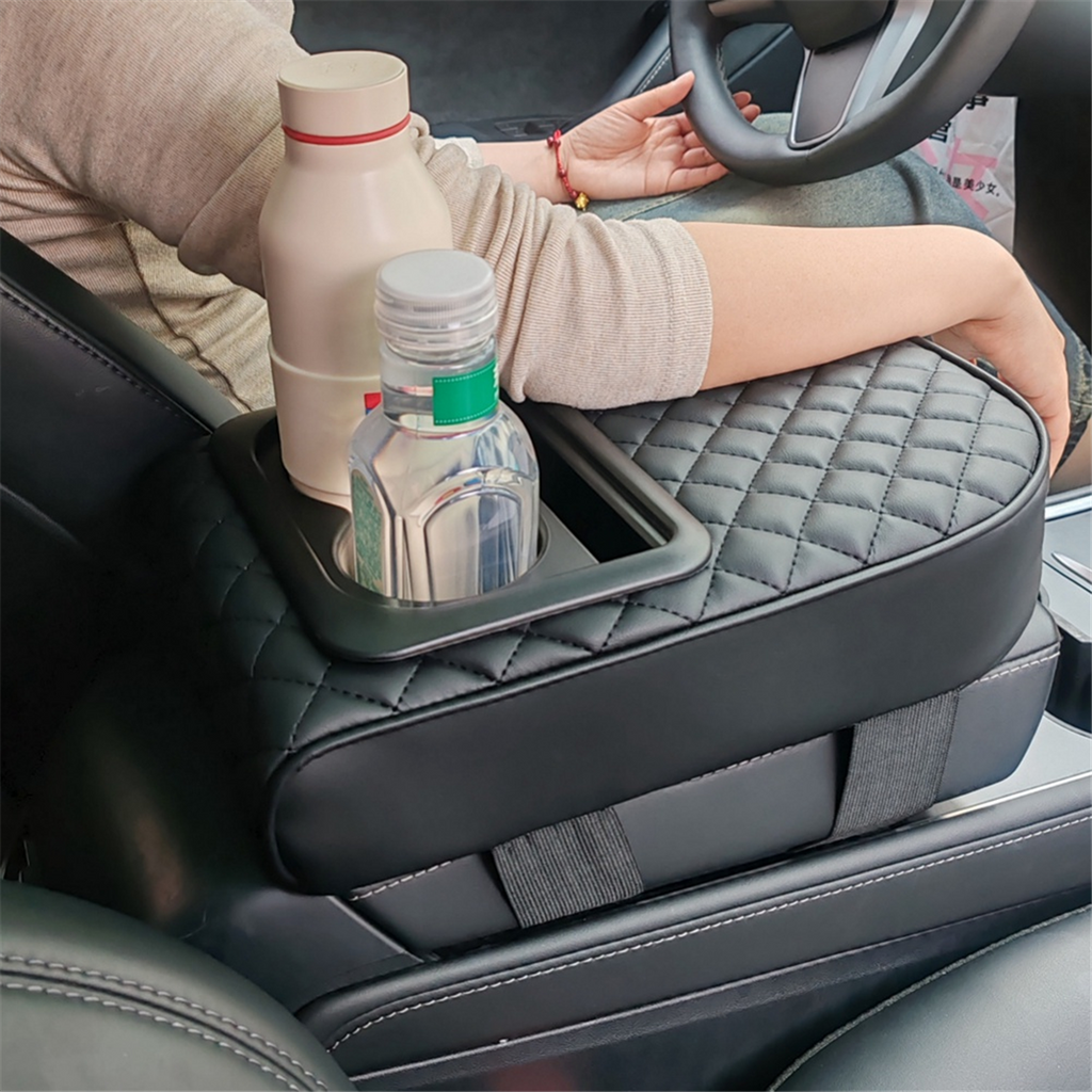 Auto Center Console Armrest Pillow, Memory Foam Car Armrest Cushion with Cup Holder and Phone Holder Universal