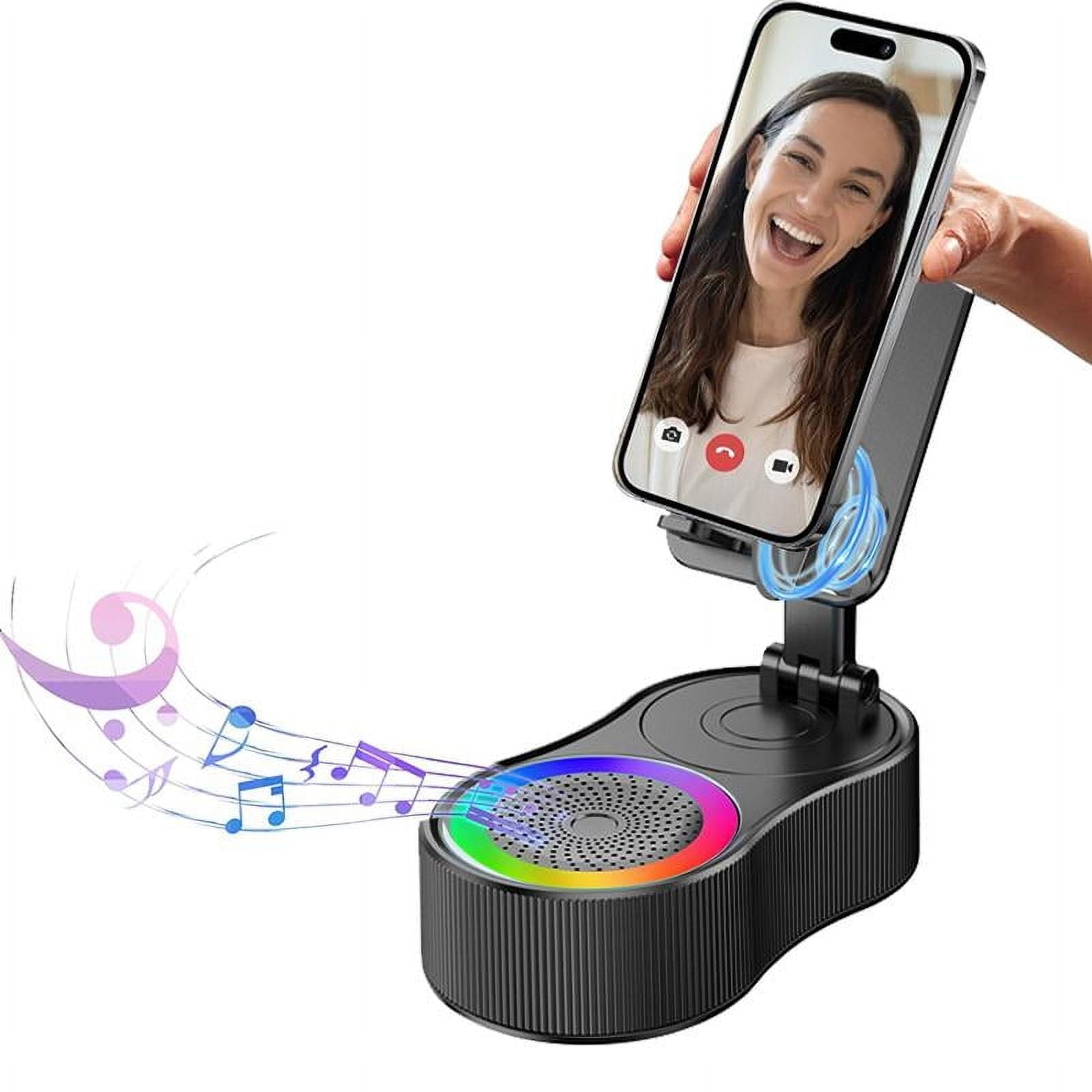 Wireless InductionAudio Bluetooth Speaker 5in1 Phone Holder Emergency Rechargeable (3000mAh) with Colorful Ambient Light 300° Foldable for Tablet iPhone Android phone holder speaker