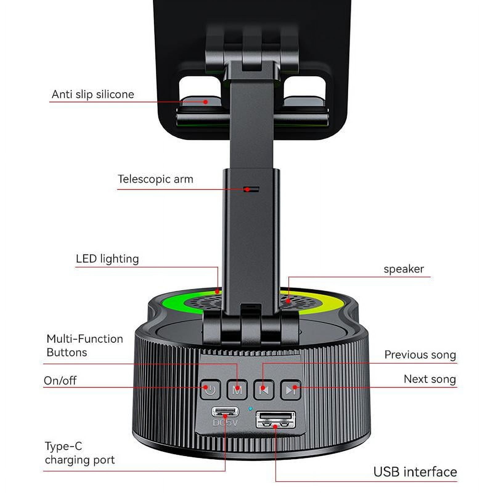 Wireless InductionAudio Bluetooth Speaker 5in1 Phone Holder Emergency Rechargeable (3000mAh) with Colorful Ambient Light 300° Foldable for Tablet iPhone Android phone holder speaker