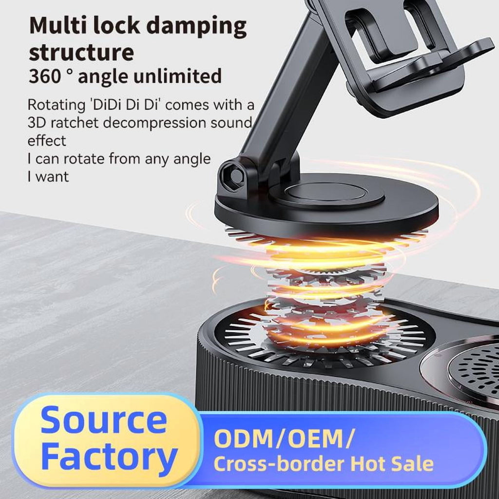 Wireless InductionAudio Bluetooth Speaker 5in1 Phone Holder Emergency Rechargeable (3000mAh) with Colorful Ambient Light 300° Foldable for Tablet iPhone Android phone holder speaker