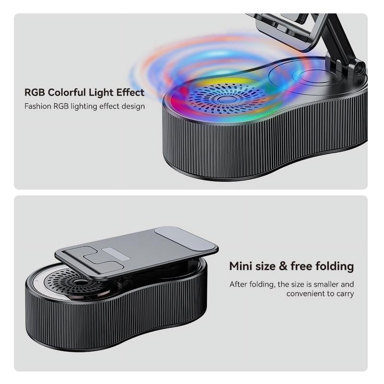 Wireless InductionAudio Bluetooth Speaker 5in1 Phone Holder Emergency Rechargeable (3000mAh) with Colorful Ambient Light 300° Foldable for Tablet iPhone Android phone holder speaker