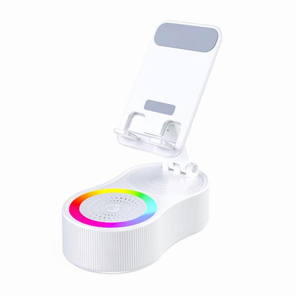 Wireless InductionAudio Bluetooth Speaker 5in1 Phone Holder Emergency Rechargeable (3000mAh) with Colorful Ambient Light 300° Foldable for Tablet iPhone Android phone holder speaker