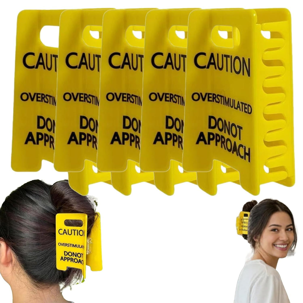 Funny Caution Sign Hair Claw Clip, Yellow Novelty Hair Clip with Strong Grip for Thick or Fine Hair, Statement Hair Accessory for Everyday Wear