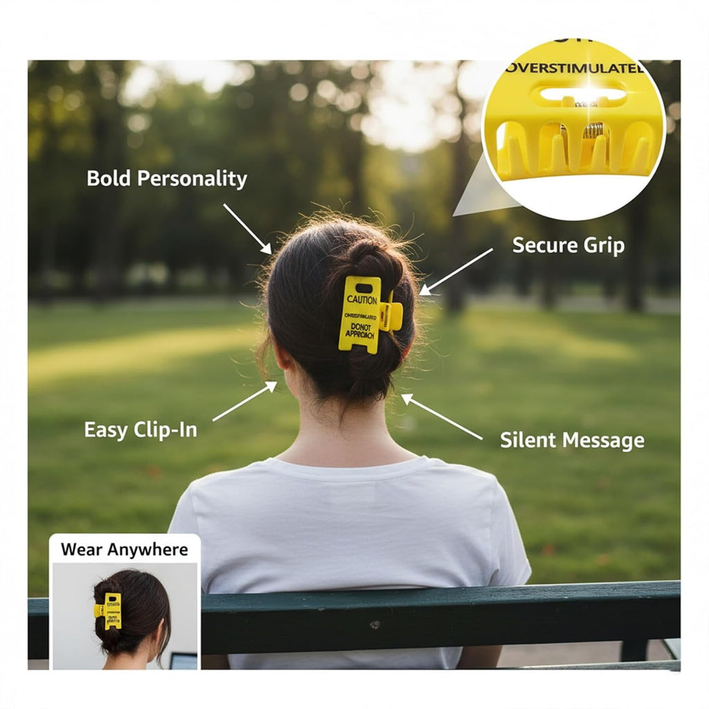 Funny Caution Sign Hair Claw Clip, Yellow Novelty Hair Clip with Strong Grip for Thick or Fine Hair, Statement Hair Accessory for Everyday Wear