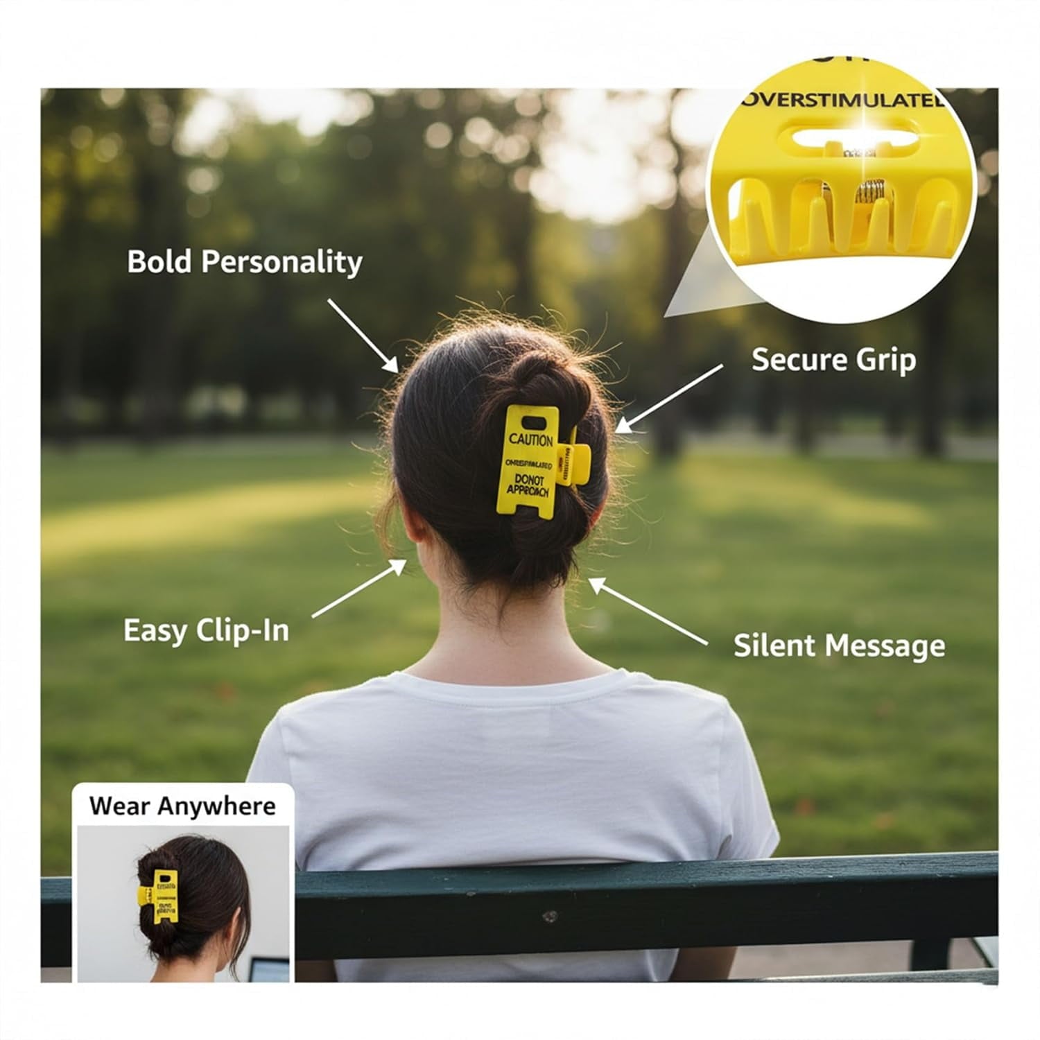 Funny Caution Sign Hair Claw Clip, Yellow Novelty Hair Clip with Strong Grip for Thick or Fine Hair, Statement Hair Accessory for Everyday Wear