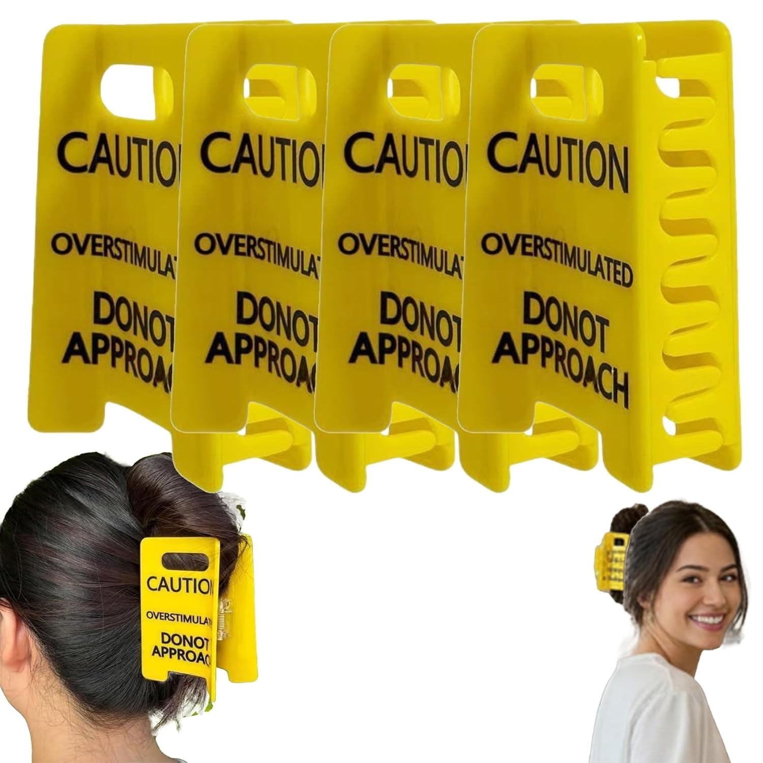 Funny Caution Sign Hair Claw Clip, Yellow Novelty Hair Clip with Strong Grip for Thick or Fine Hair, Statement Hair Accessory for Everyday Wear