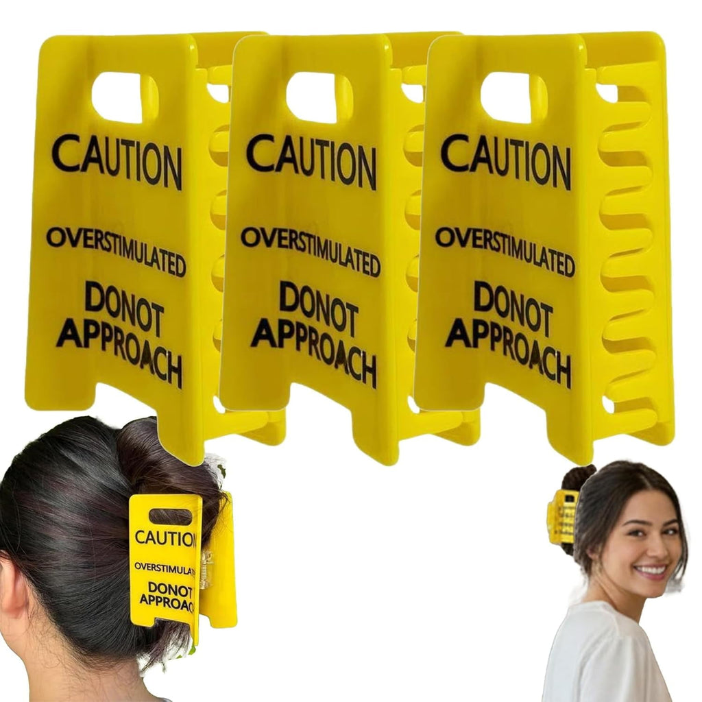 Funny Caution Sign Hair Claw Clip, Yellow Novelty Hair Clip with Strong Grip for Thick or Fine Hair, Statement Hair Accessory for Everyday Wear