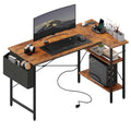 CONCETTA 39 inch Gaming Computer Desk with Power Outlet &amp; LED Strip, Reversible Storage Shelves for Home Office, Black