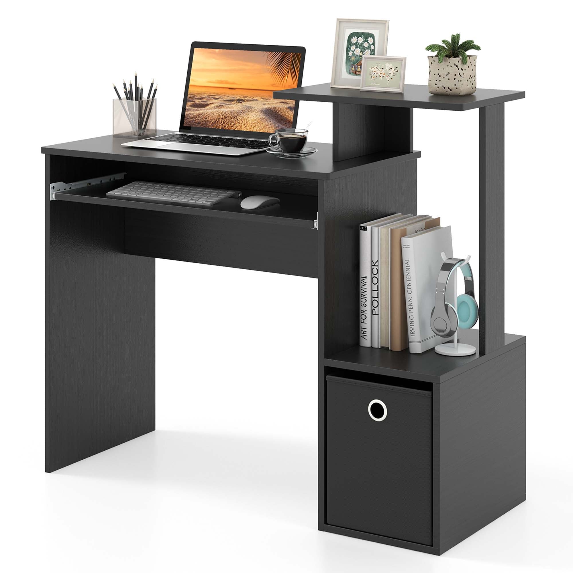 Costway Home Office Computer Desk Space-saving Study Writing Desk with Keyboard Tray White