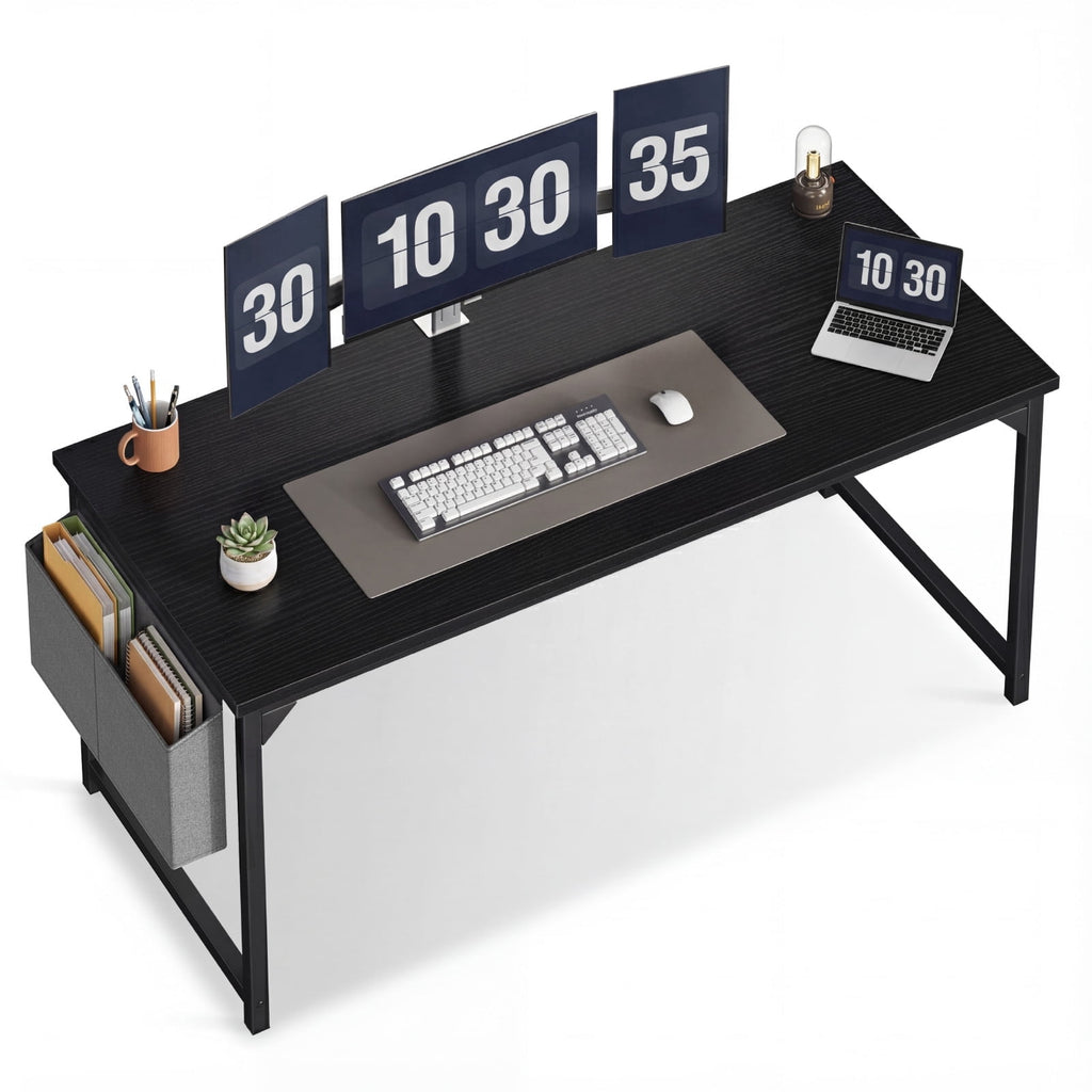 EDX 63" Computer Desk with Metal Frame, Waterproof Surface &amp; Storage Bag – Ideal for Office Use, Black