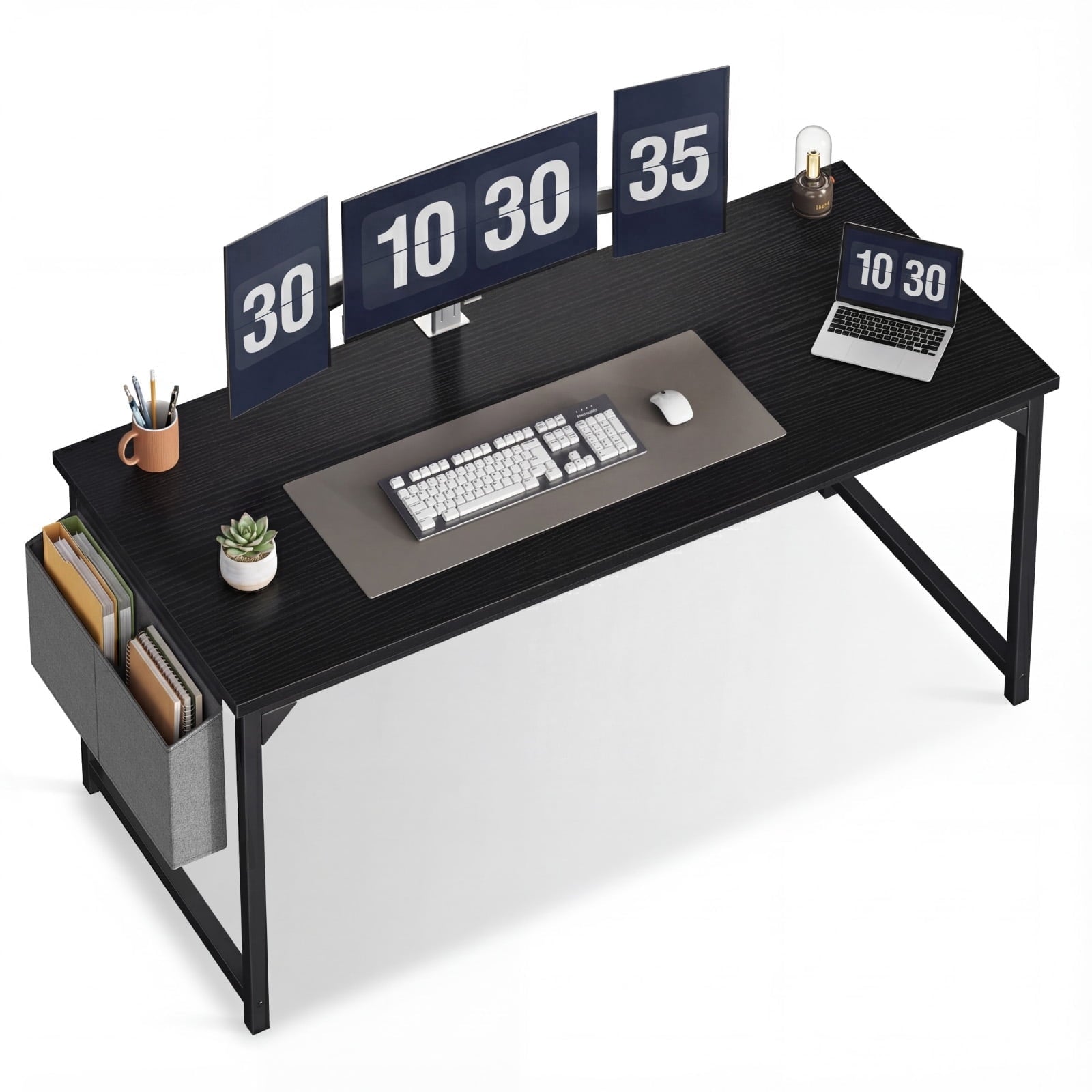 EDX 63" Computer Desk with Metal Frame, Waterproof Surface &amp; Storage Bag – Ideal for Office Use, Black