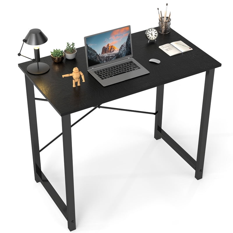 CONCETTA Computer Desk, 40 Inch with Storage Bag and Iron Hooks for Home, Office, Rustic Brown