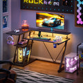 Satifur 39" Pro L-Shaped Gaming Desk Black, RGB LED, Power Hub &amp; Monitor Riser for Ultimate Setup