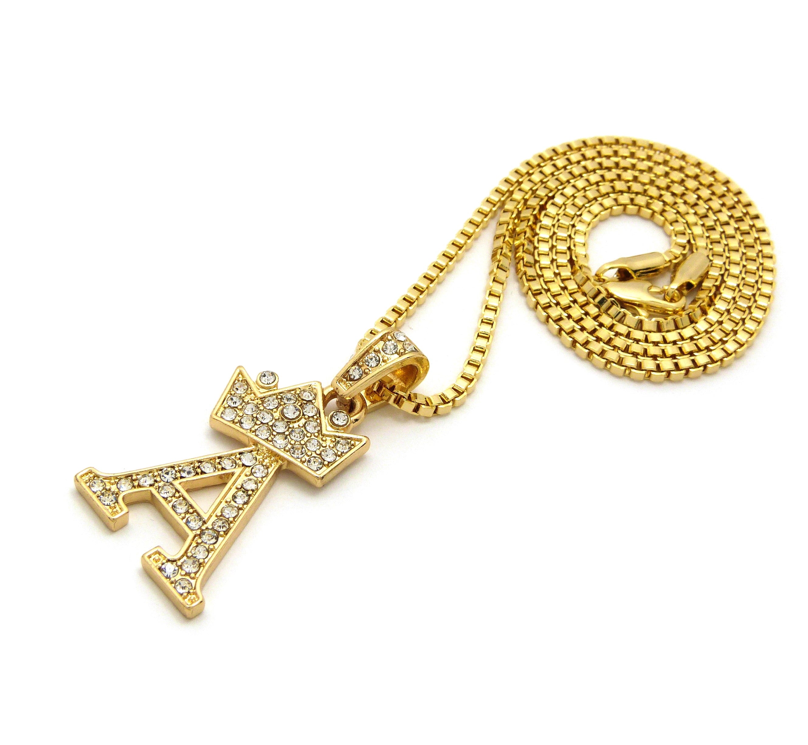 Unique Fashion 21 Stone Filled Small Initial Letter Alphabet B Pendant 2mm 24" Box Chain Necklace in Gold Tone